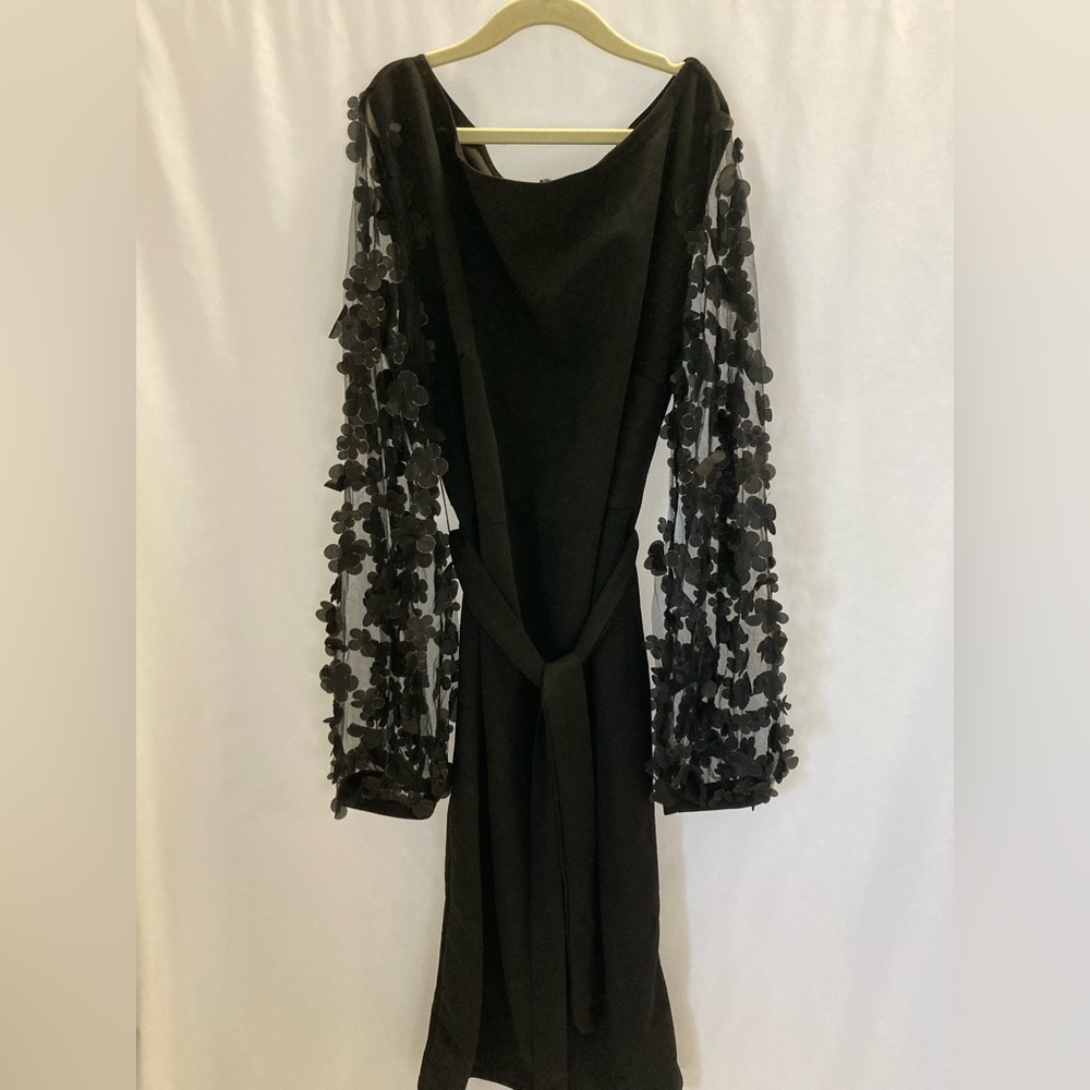 NWOT. Shein Black Cocktail Dress With Flower Detailed Selves. SZ: US L